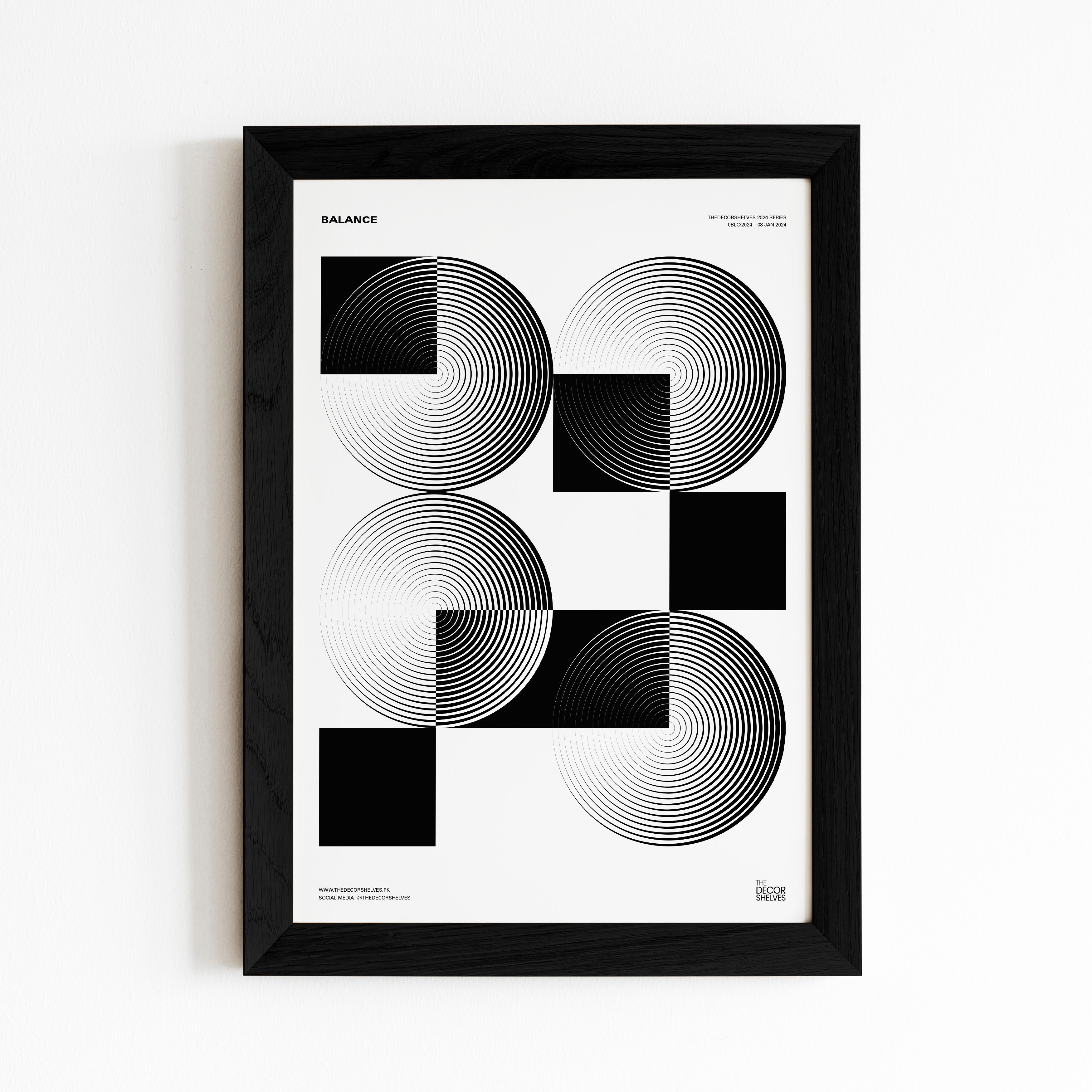 balance, wall frames, poster design, black frame, wall art, abstract art, frames, the decor shelves, home decor, room decor, decor ideas, black and white, geometrical, brown frame, spiral art, blend spiral, box design, invert design, pakistan, 2024 design trend, 2024 colors, monochrome colors