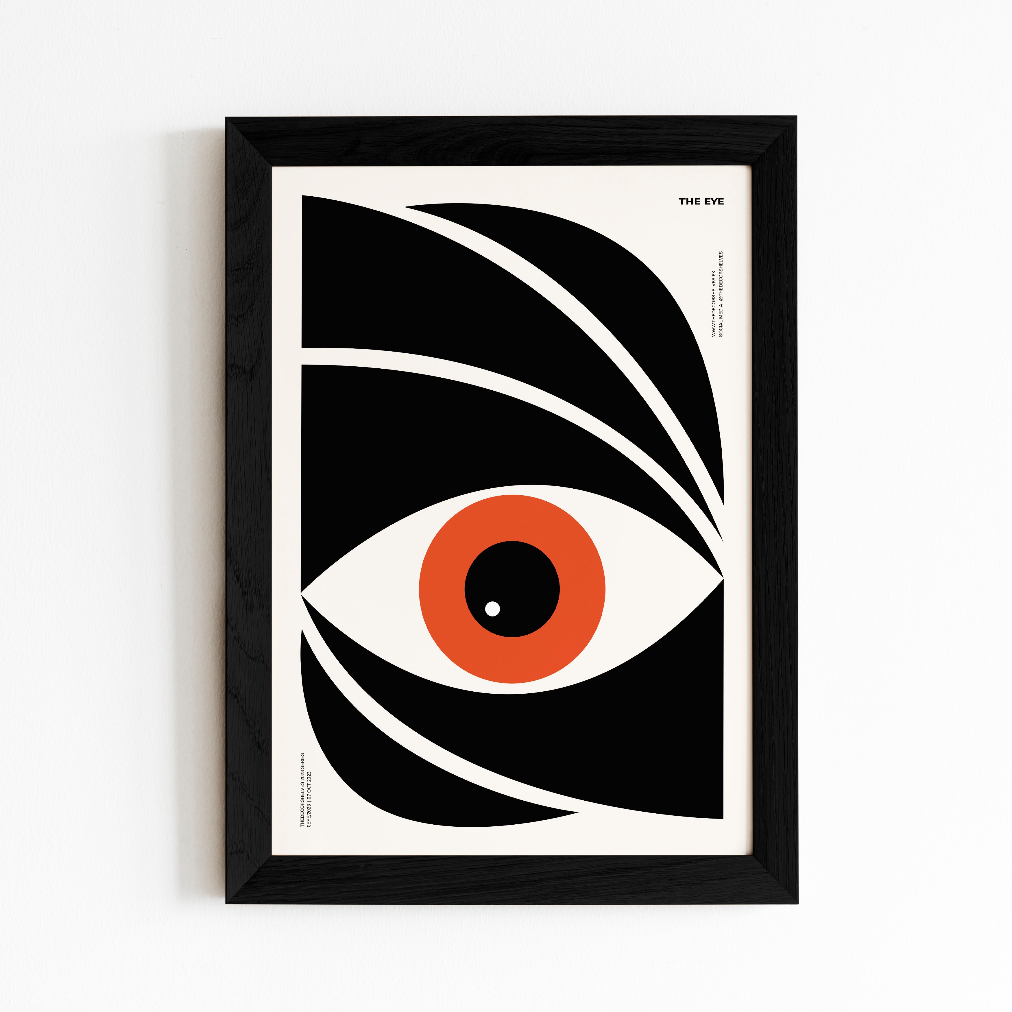 the eye, wall frames, poster design, black frame, wall art, abstract art, frames, the decor shelves, home decor, room decor, decor ideas, black and white, geometrical, brown frame, 2024 poster, circles, Colour full poster, trending posters, digital art, shapes, multi colours, multi colors, minimal art, 90s, 90's, eyes, orange